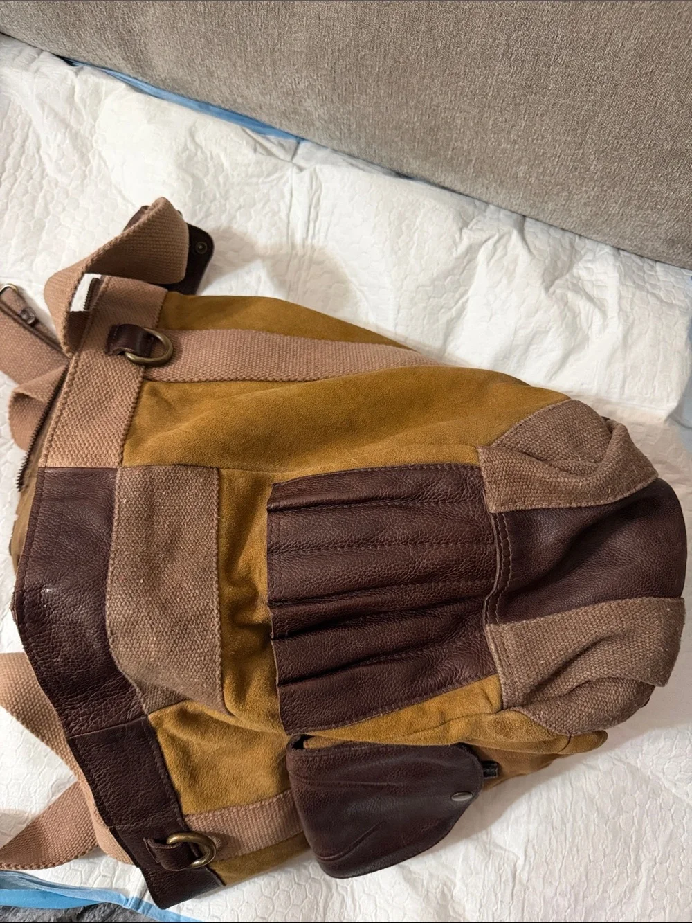 Free people Canvas and Leather Messenger Bag in Brown and Tan